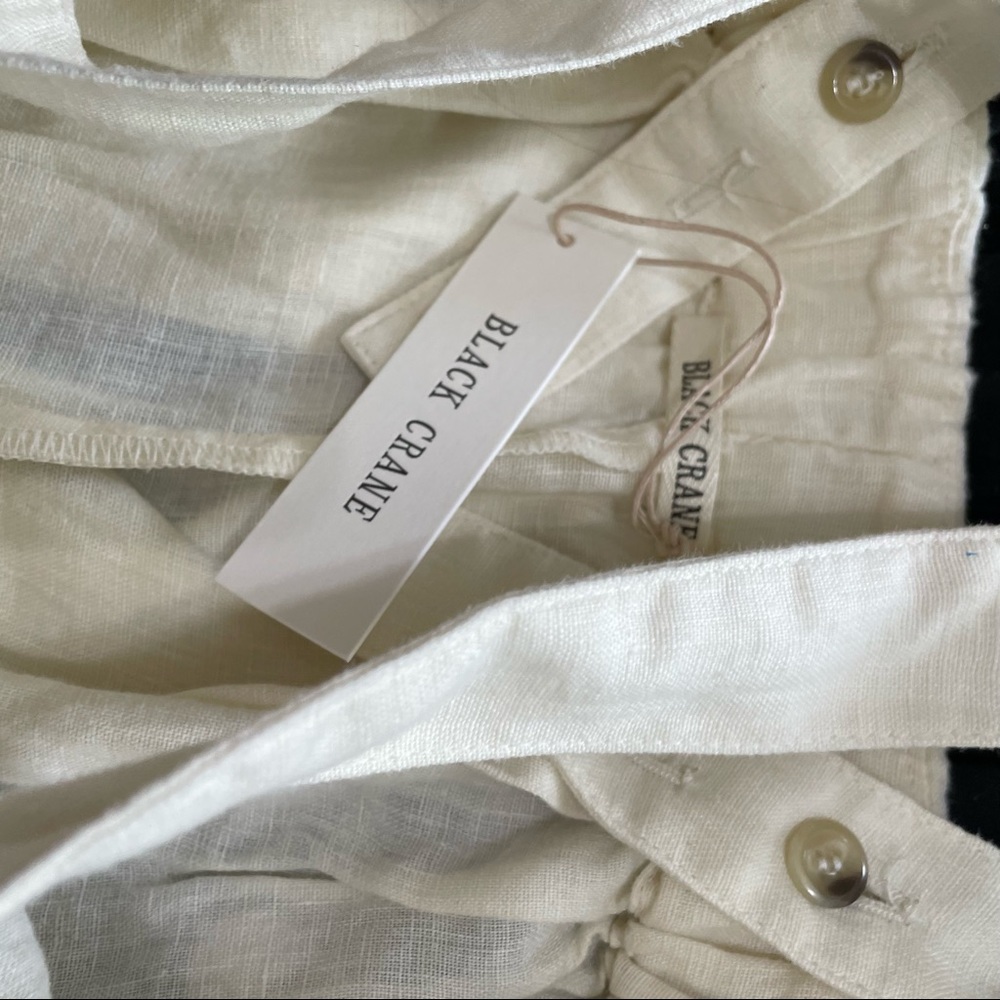 Nwot black crane cream wide leg jumpsuit womens sz.S 100% linen made in USA - Picture 3 of 7